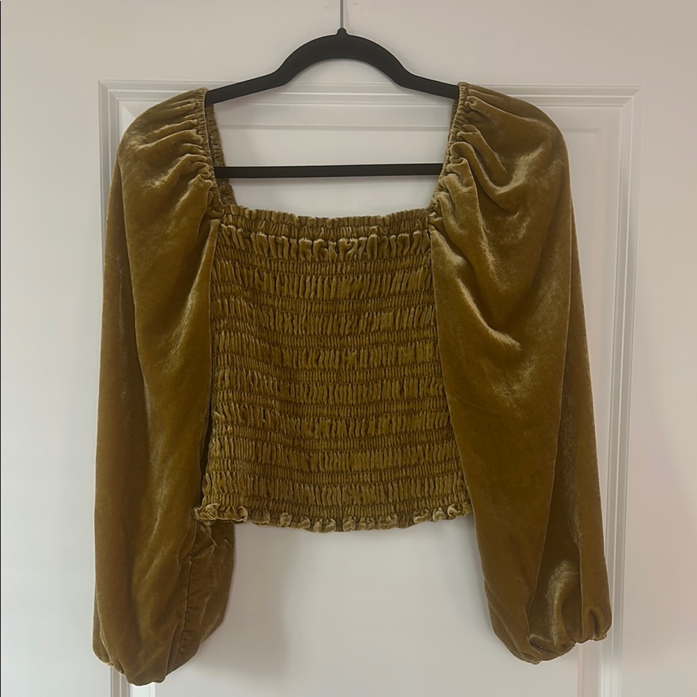Urban Outfitters Brown and Gold Puff Sleeve Crop Blouse